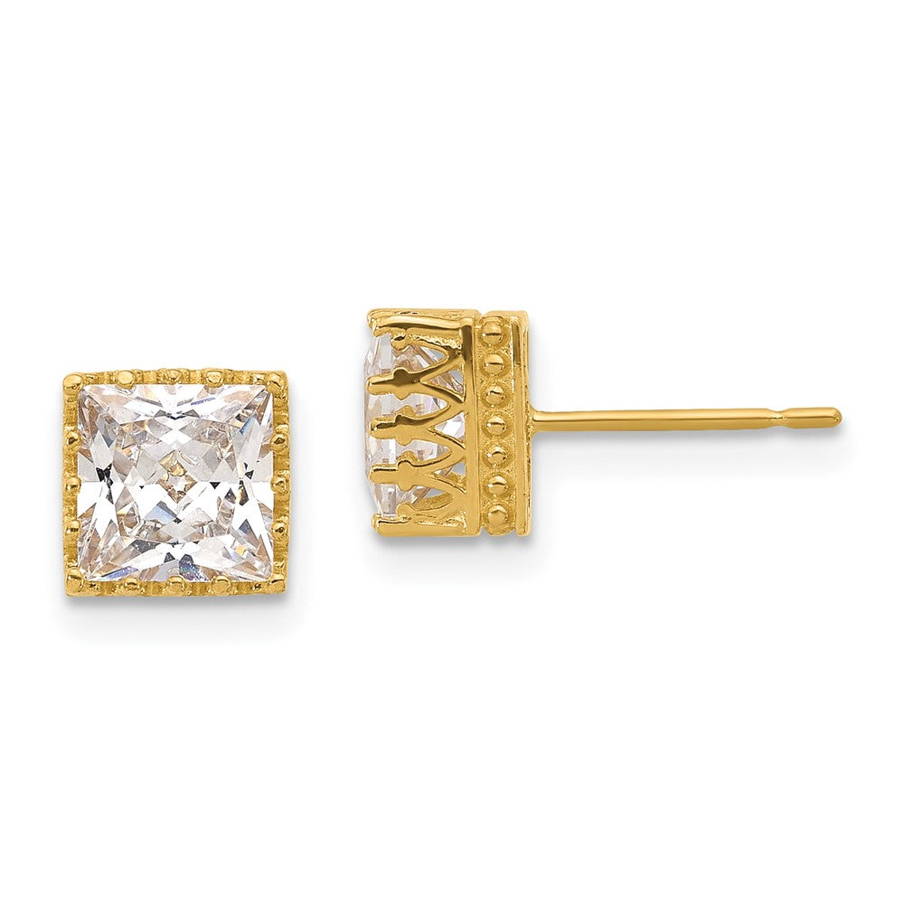 10K Gelbgold Tiara Kollektion 7mm Poliert Quadratisch Zirkonia Ohrringe