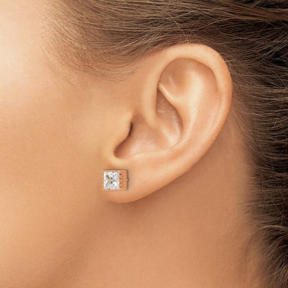 10K Roségold Tiara Kollektion 7mm Poliert Quadratisch Zirkonia Ohrringe