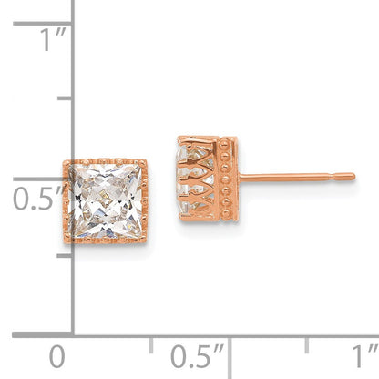 10K Roségold Tiara Kollektion 7mm Poliert Quadratisch Zirkonia Ohrringe
