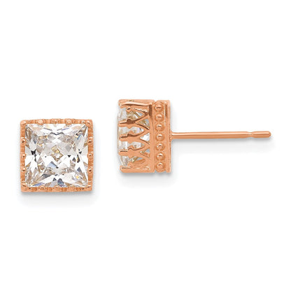 10K Roségold Tiara Kollektion 7mm Poliert Quadratisch Zirkonia Ohrringe
