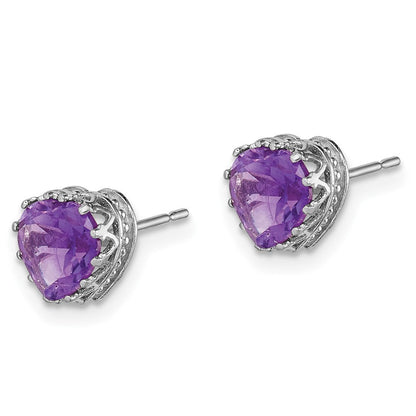 10K Weißgold Tiara Kollektion Poliert Amethyst 6mm Herz Ohrringe