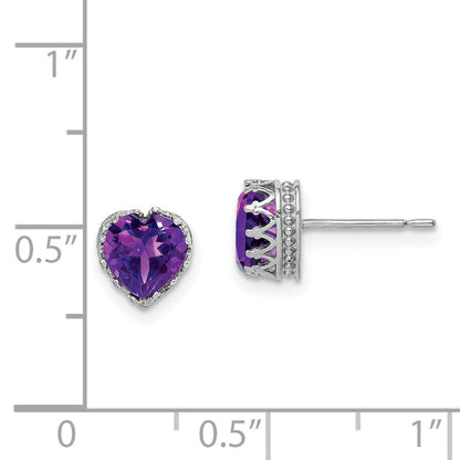 10K Weißgold Tiara Kollektion Poliert Amethyst 6mm Herz Ohrringe