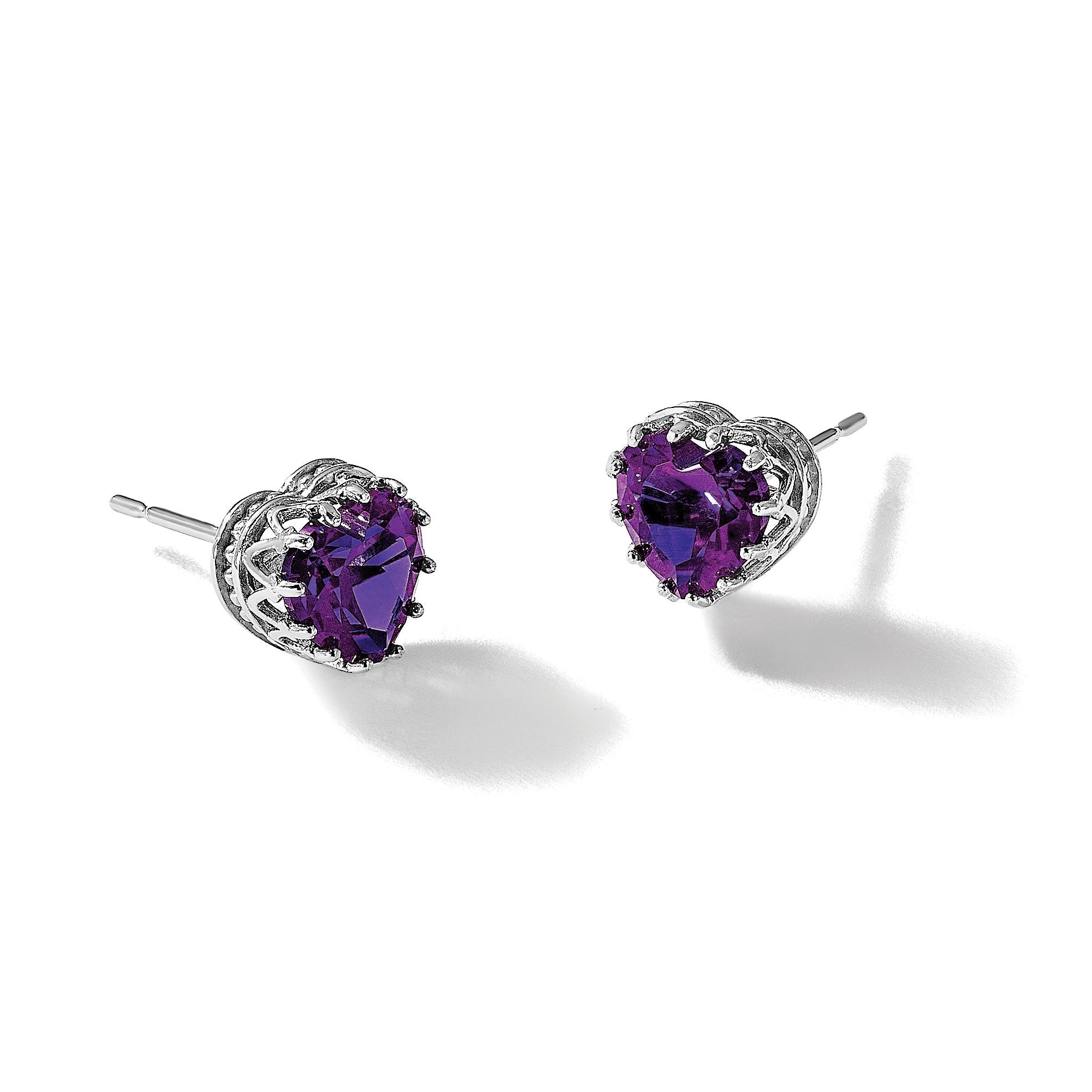 10K Weißgold Tiara Kollektion Poliert Amethyst 6mm Herz Ohrringe