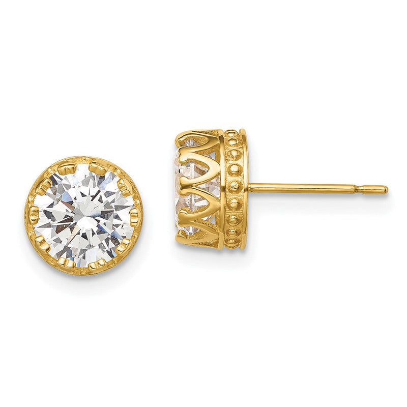 10K Gelbgold Tiara Kollektion 8mm Poliert Zirkonia Ohrringe