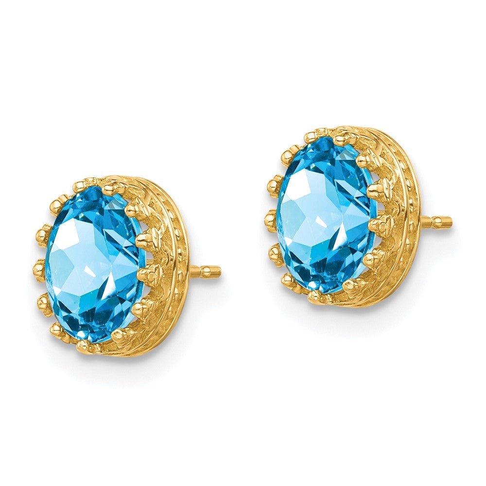10K Gelbgold Tiara Kollektion 8.5mm Poliert Oval Himmel Blautopas Ohrringe