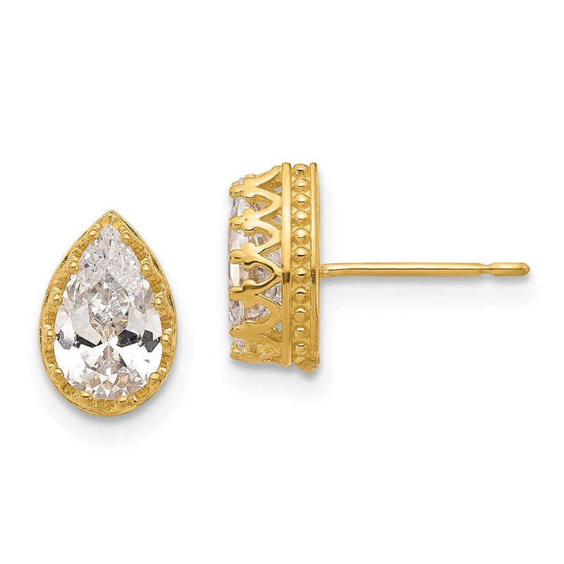 10K Gelbgold Tiara Kollektion 9mm Poliert Tropfen Zirkonia Ohrringe