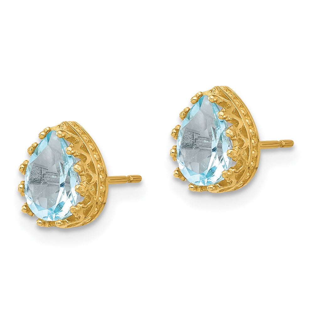 10K Gelbgold Tiara Kollektion 8mm Poliert Tropfen Himmel Blautopas Ohrringe