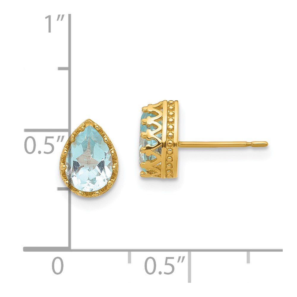 10K Gelbgold Tiara Kollektion 8mm Poliert Tropfen Himmel Blautopas Ohrringe