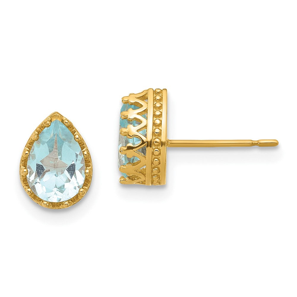 10K Gelbgold Tiara Kollektion 8mm Poliert Tropfen Himmel Blautopas Ohrringe