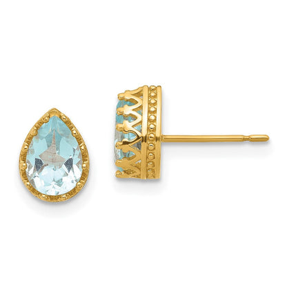 10K Gelbgold Tiara Kollektion 8mm Poliert Tropfen Himmel Blautopas Ohrringe
