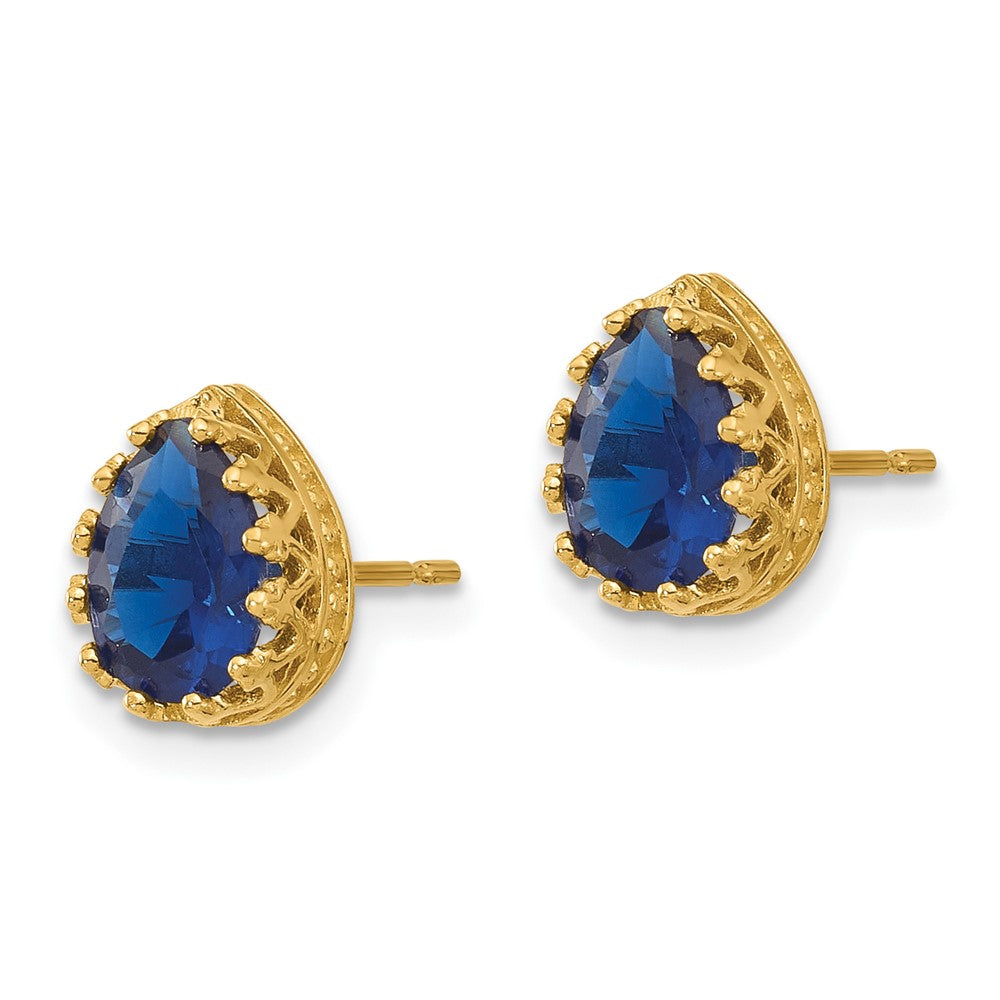 10K Gelbgold Tiara Kollektion 8mm Poliert Tropfen Erzeugt Saphir Ohrringe