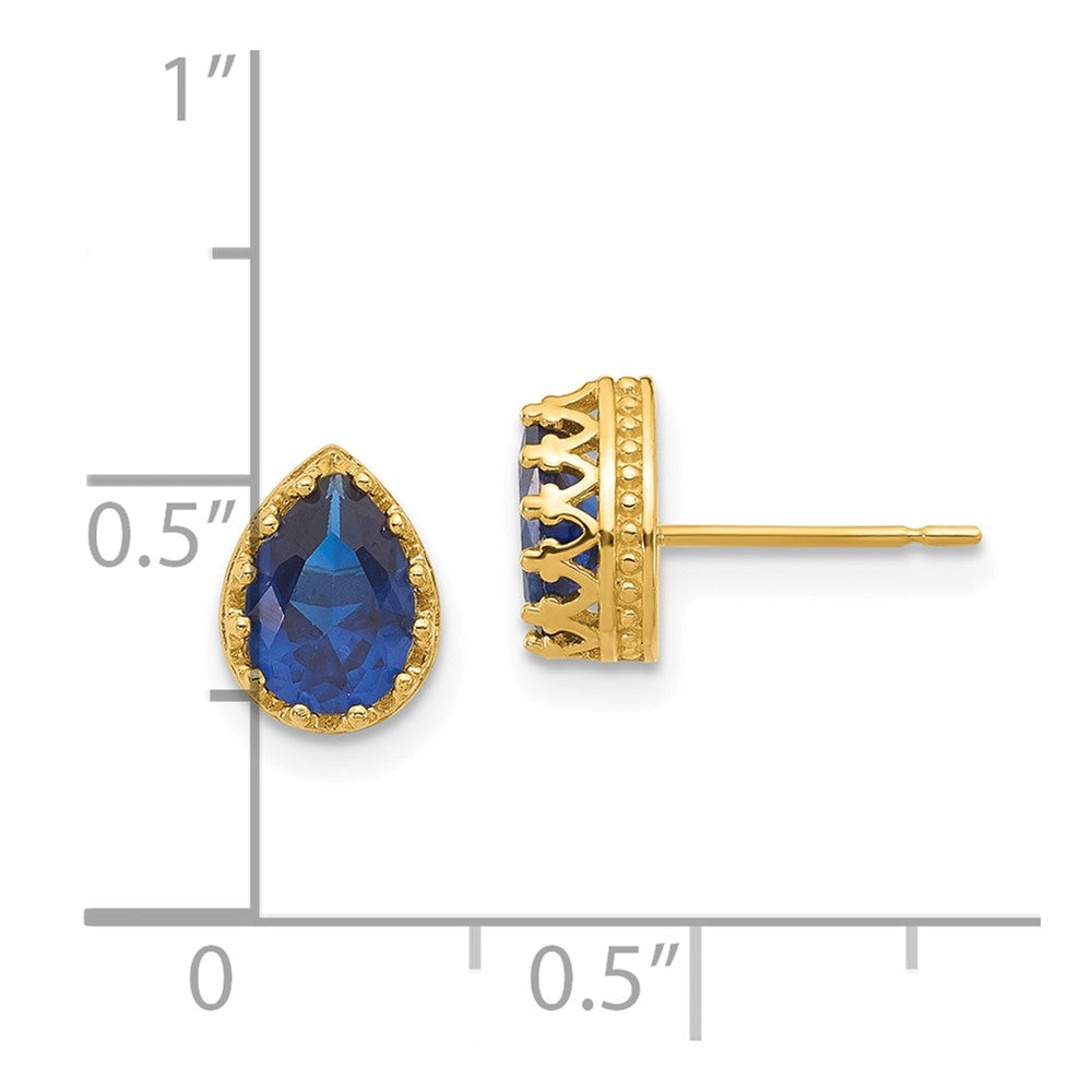 10K Gelbgold Tiara Kollektion 8mm Poliert Tropfen Erzeugt Saphir Ohrringe