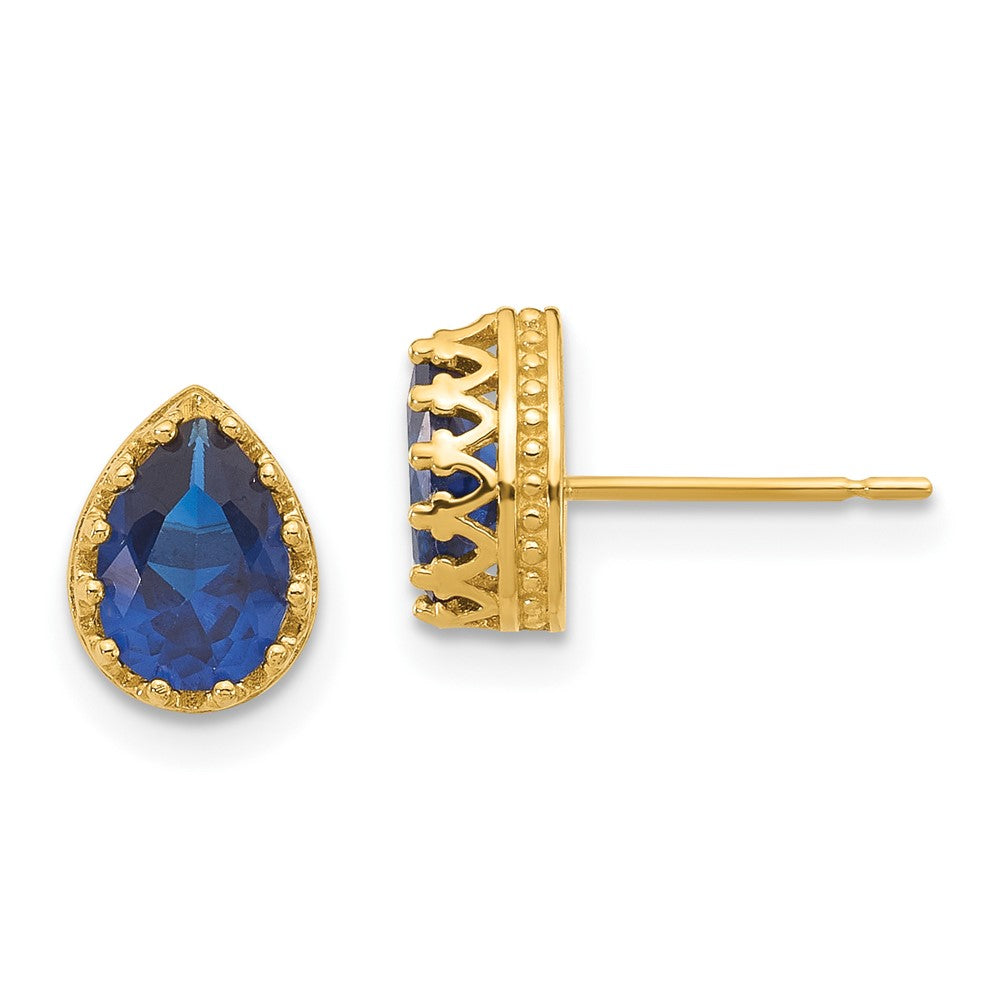 10K Gelbgold Tiara Kollektion 8mm Poliert Tropfen Erzeugt Saphir Ohrringe