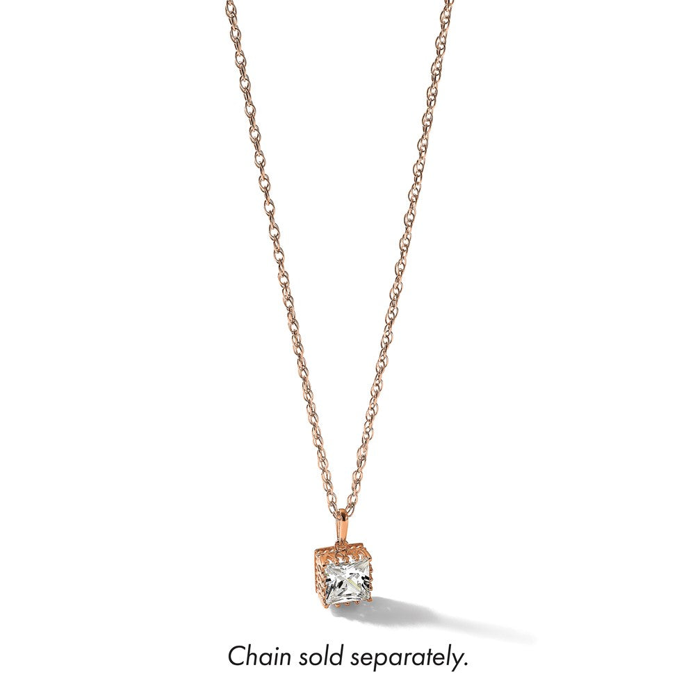 10K Roségold Tiara Kollektion Poliert Quadratisch Zirkonia Anhänger