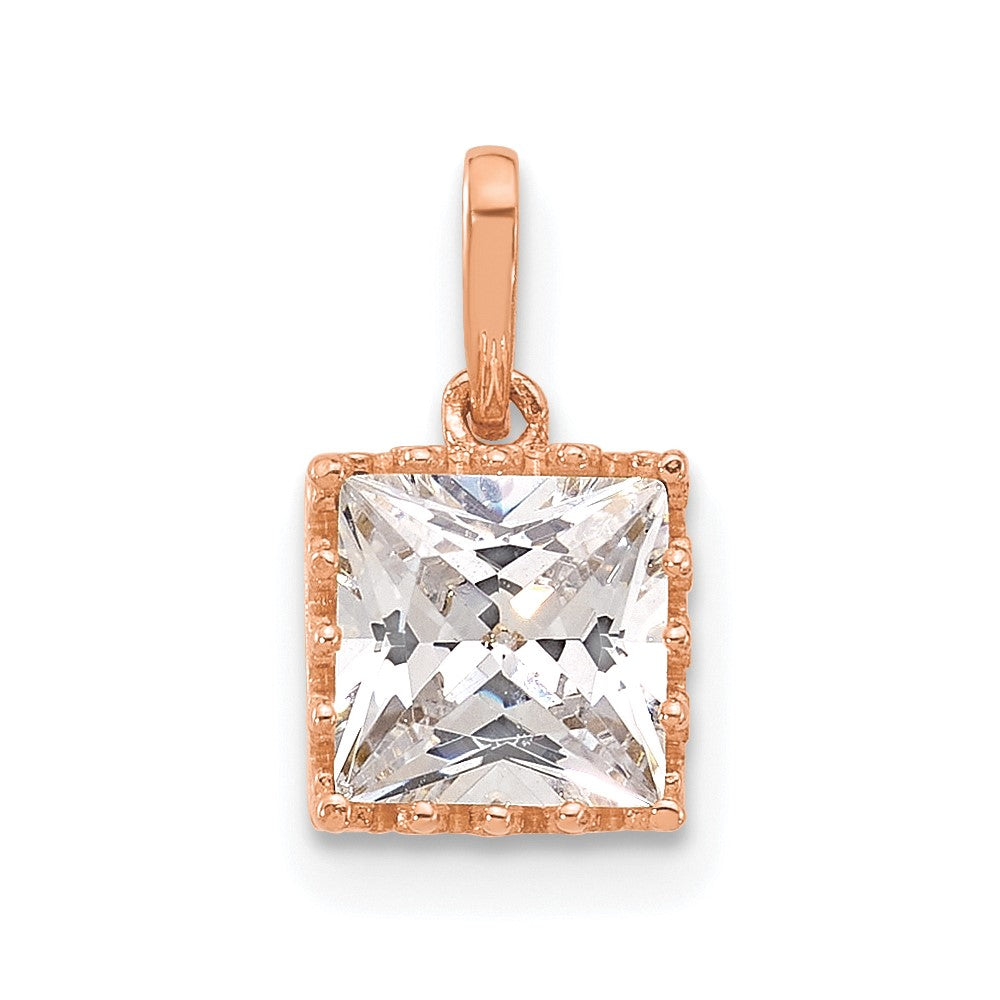 10K Roségold Tiara Kollektion Poliert Quadratisch Zirkonia Anhänger
