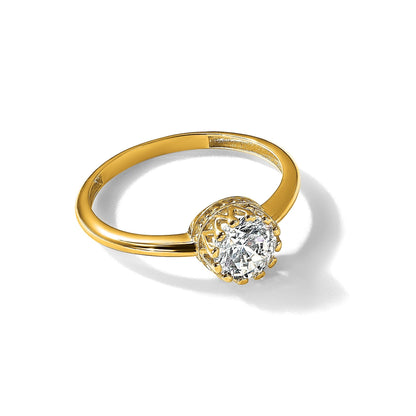 10K Gelbgold Tiara Kollektion Poliert Zirkonia Ring (size 7 Nur)