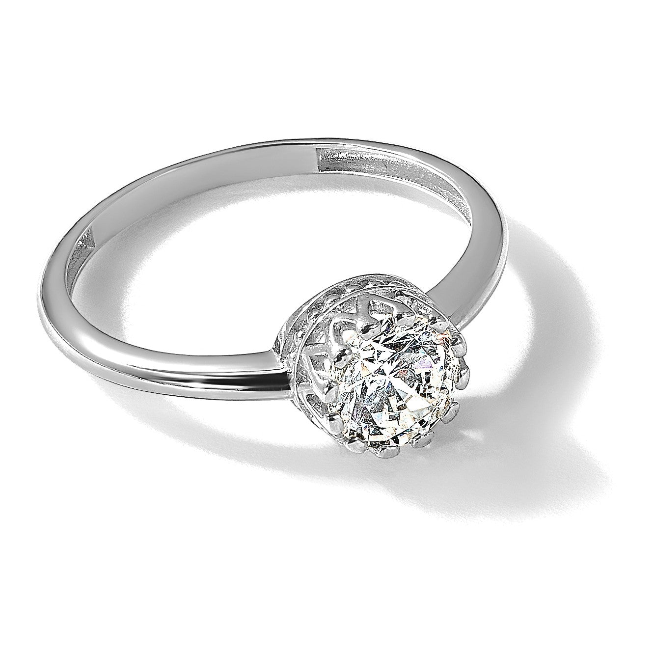 10K Weißgold Tiara Kollektion Poliert Zirkonia Ring (size 7 Nur)