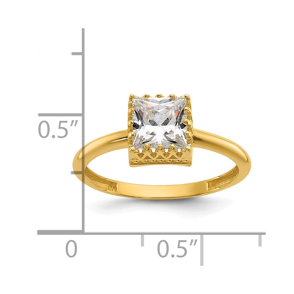10K Gelbgold Tiara Kollektion Poliert Quadratisch Zirkonia Ring (size 7 Nur)