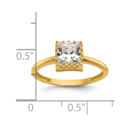 10K Gelbgold Tiara Kollektion Poliert Quadratisch Zirkonia Ring (size 7 Nur)