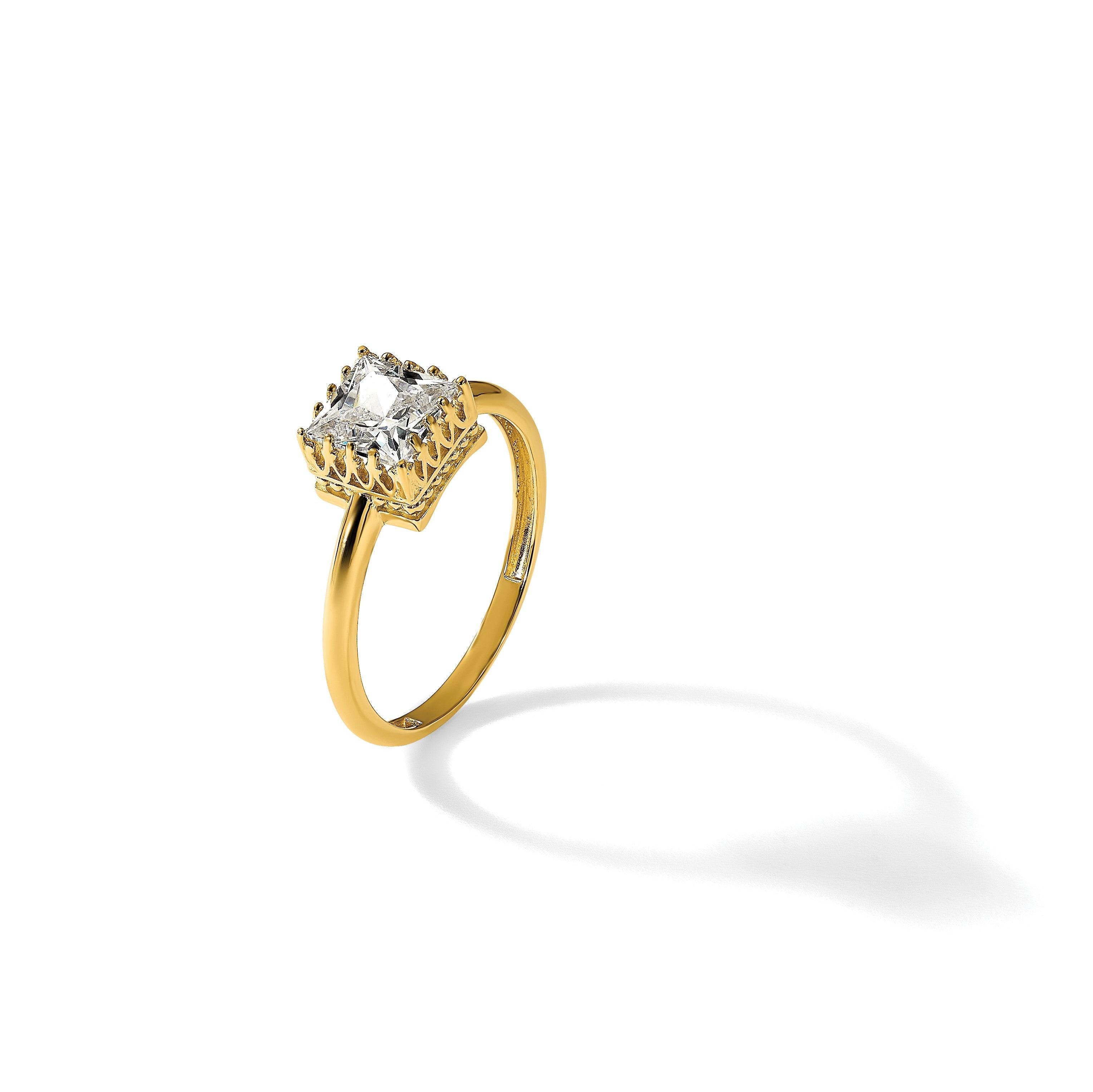 10K Gelbgold Tiara Kollektion Poliert Quadratisch Zirkonia Ring (size 7 Nur)