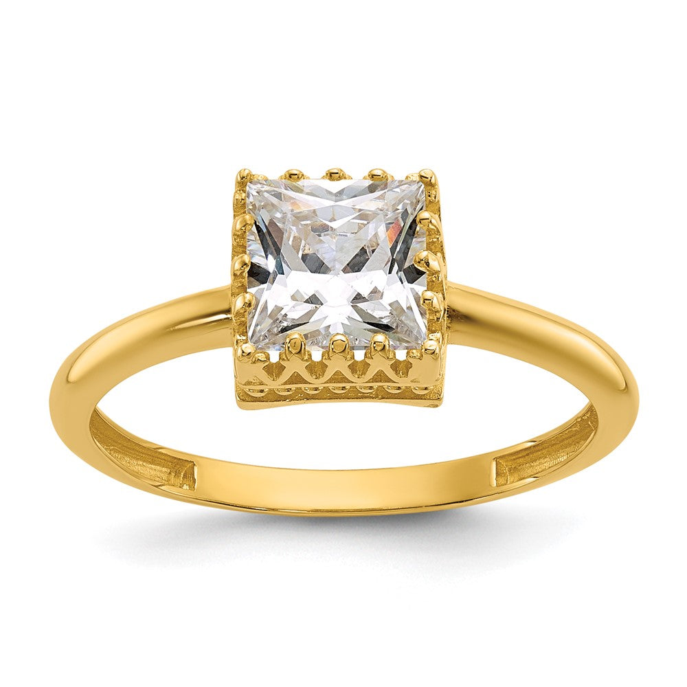 10K Gelbgold Tiara Kollektion Poliert Quadratisch Zirkonia Ring (size 7 Nur)