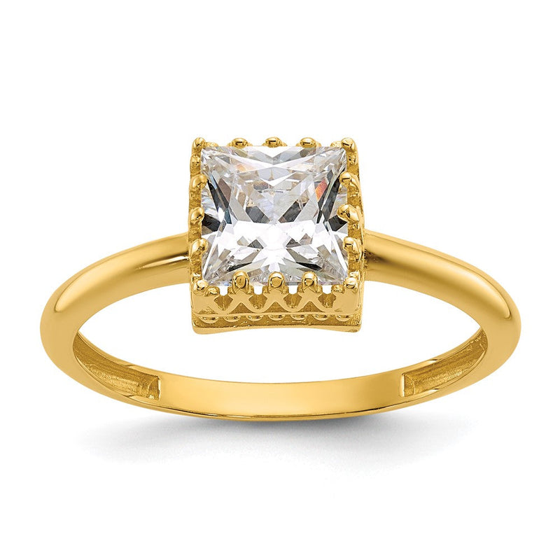 10K Gelbgold Tiara Kollektion Poliert Quadratisch Zirkonia Ring (size 7 Nur)