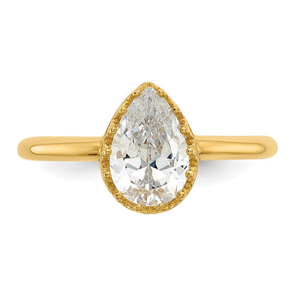 10K Gelbgold Tiara Kollektion Poliert Tropfen Zirkonia Ring (size 7 Nur)