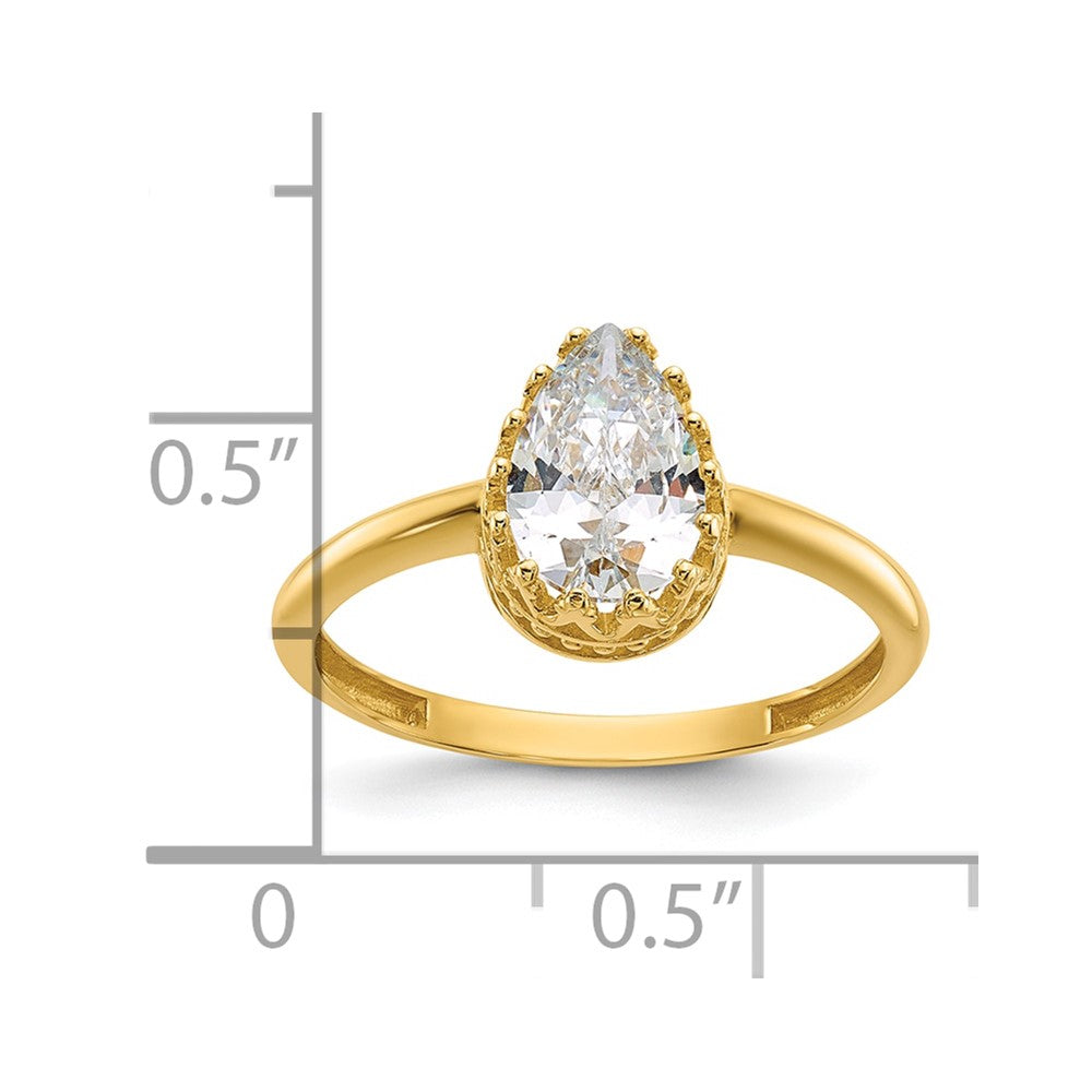 10K Gelbgold Tiara Kollektion Poliert Tropfen Zirkonia Ring (size 7 Nur)
