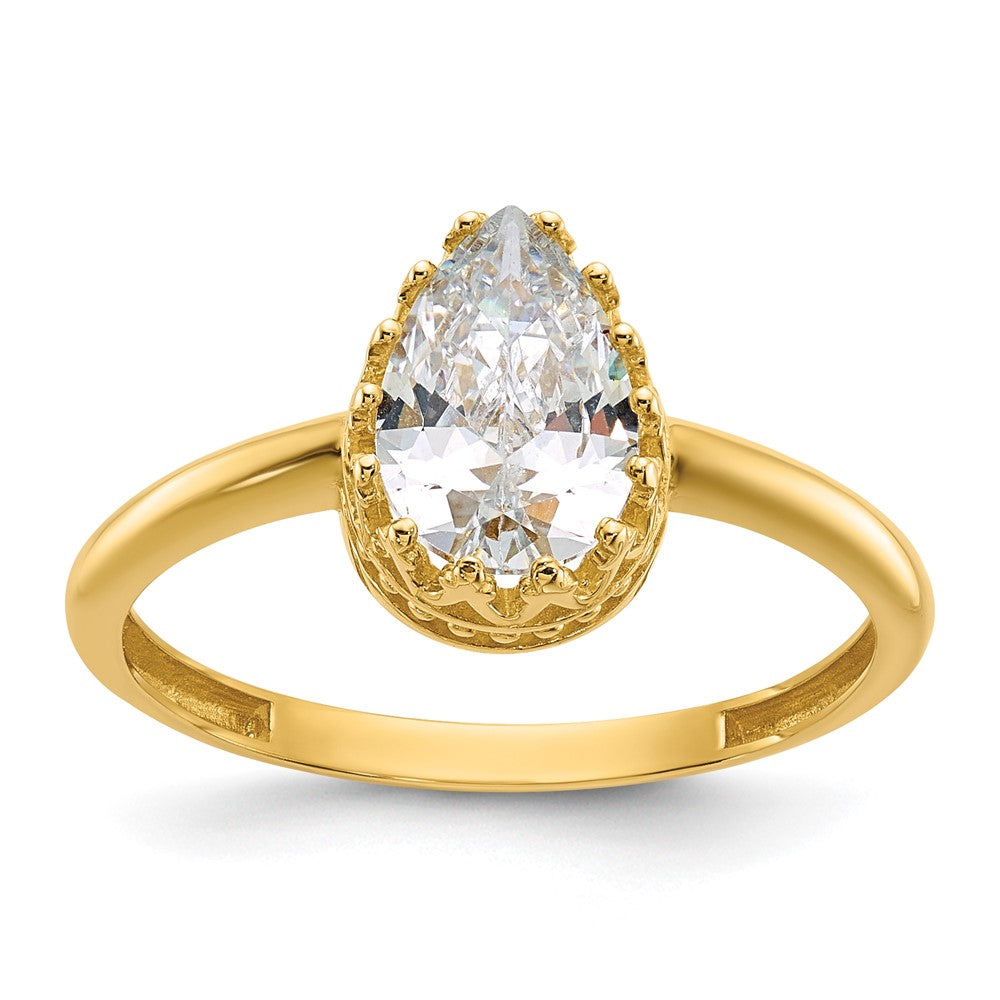 10K Gelbgold Tiara Kollektion Poliert Tropfen Zirkonia Ring (size 7 Nur)