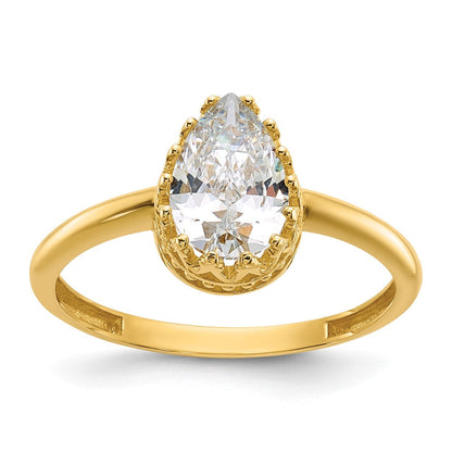 10K Gelbgold Tiara Kollektion Poliert Tropfen Zirkonia Ring (size 7 Nur)