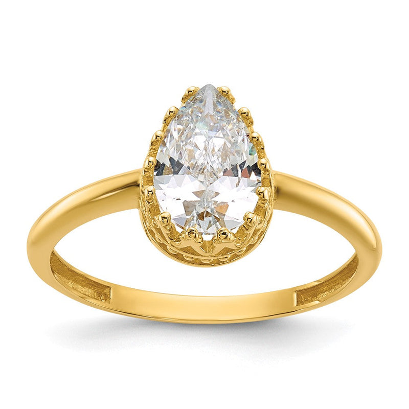 10K Gelbgold Tiara Kollektion Poliert Tropfen Zirkonia Ring (size 7 Nur)