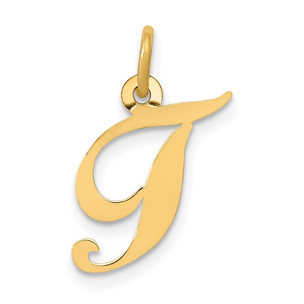10K Gelbgold 10K Klein Fantasie Schreibschrift Initiale T Charm
