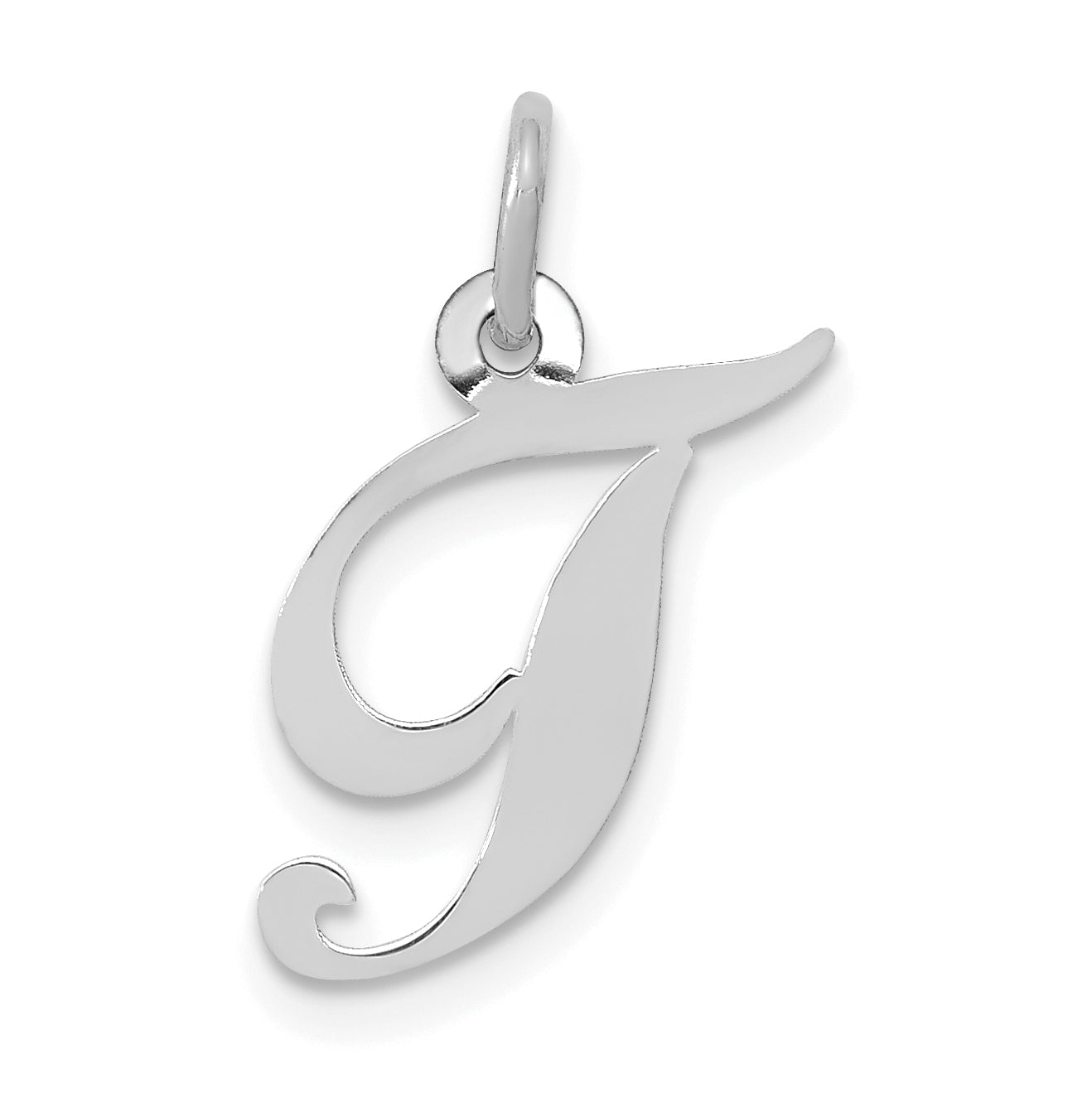 10K Weißgold Klein Fantasie Schreibschrift Initiale T Charm