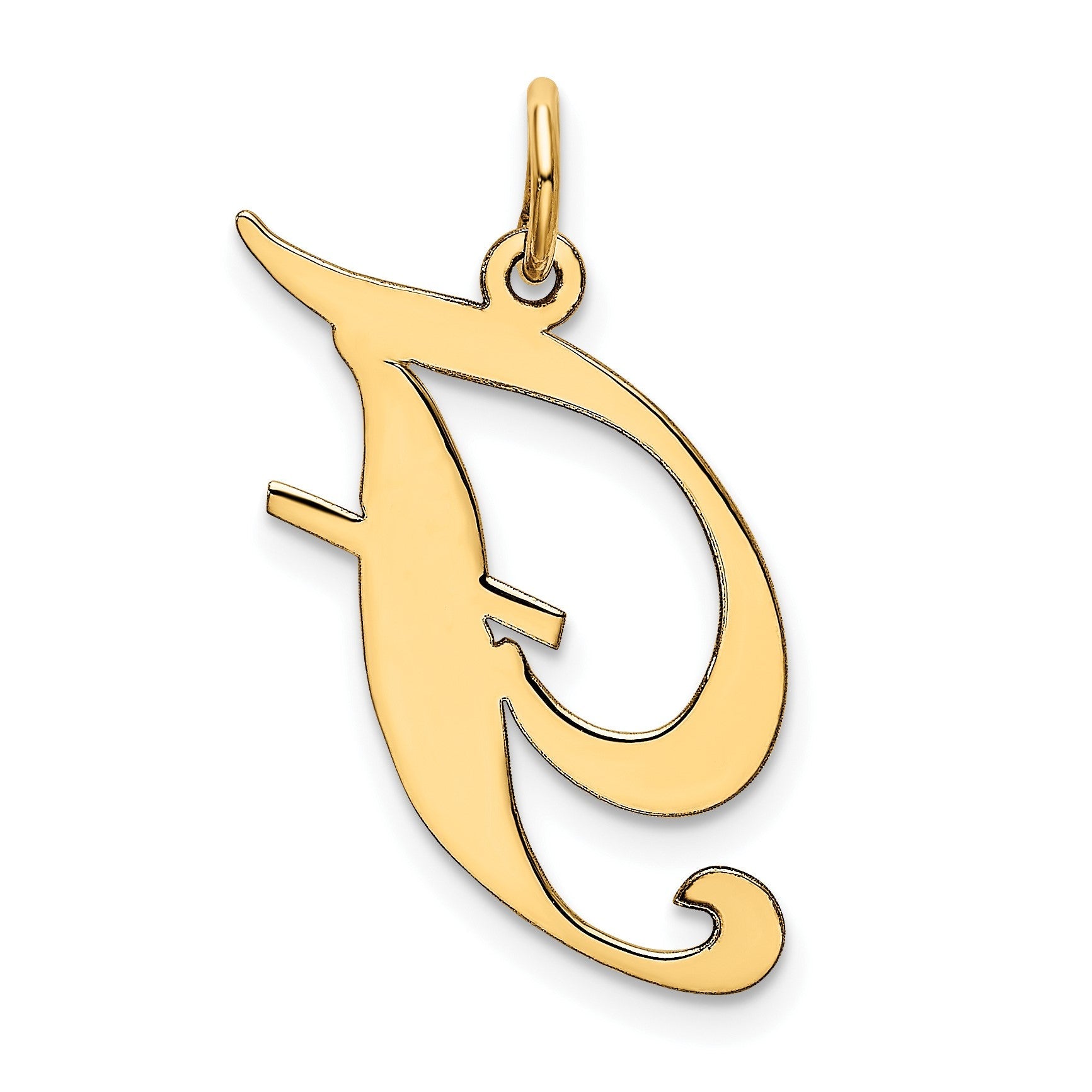10K Gelbgold Groß Fantasie Schreibschrift Buchstabe F Initiale Charm