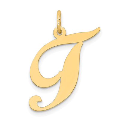 10K Gelbgold Groß Fantasie Schreibschrift Buchstabe T Initiale Charm