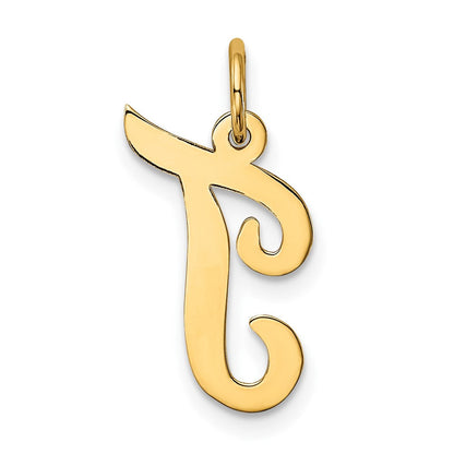 10K Gelbgold 10K Mittel Schreibschrift Buchstabe T Initiale Charm
