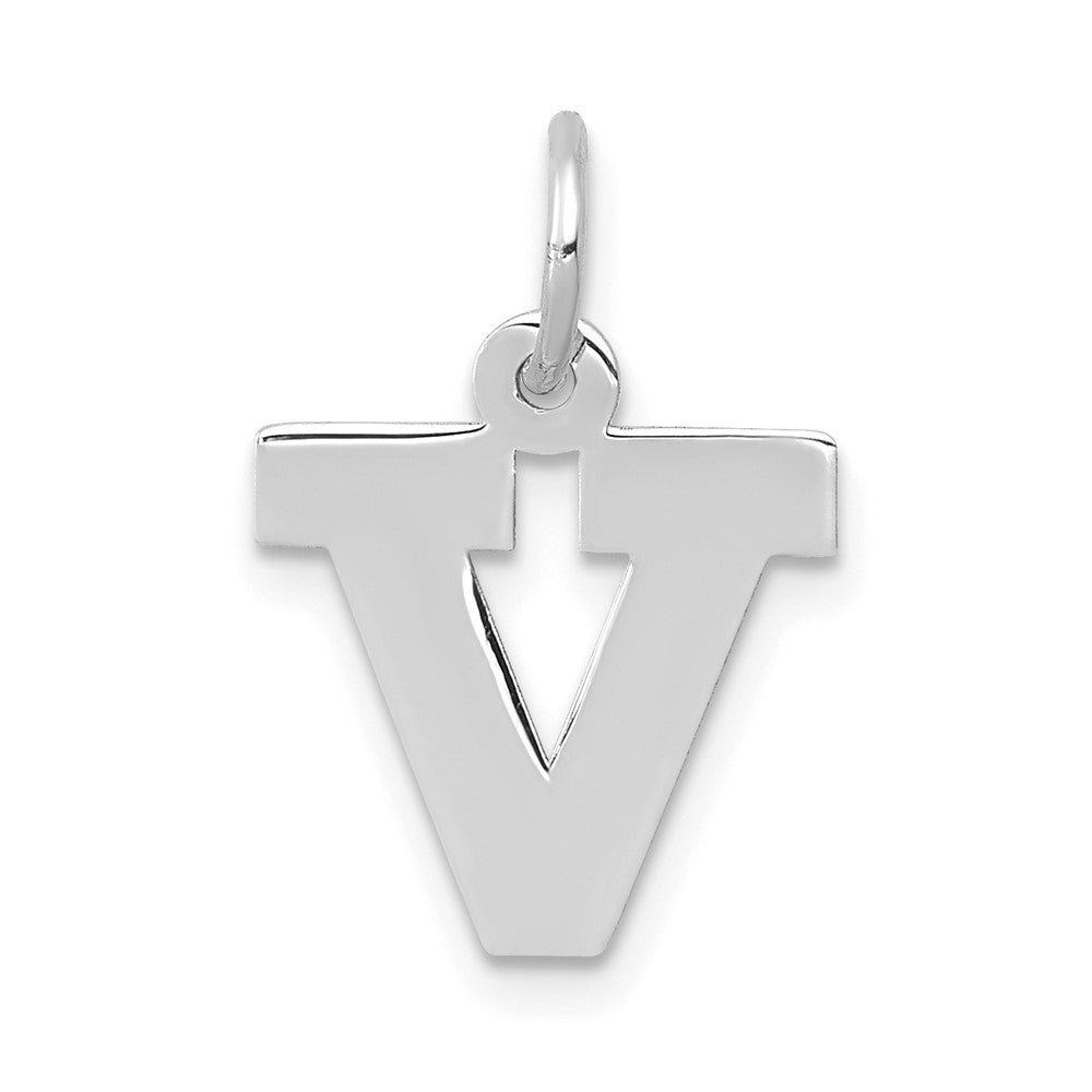 10K Weißgold Klein Block Initiale V Charm