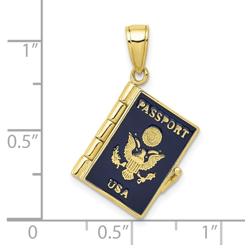 10K Gelbgold 10K Emaille 3-d Passport Anhänger