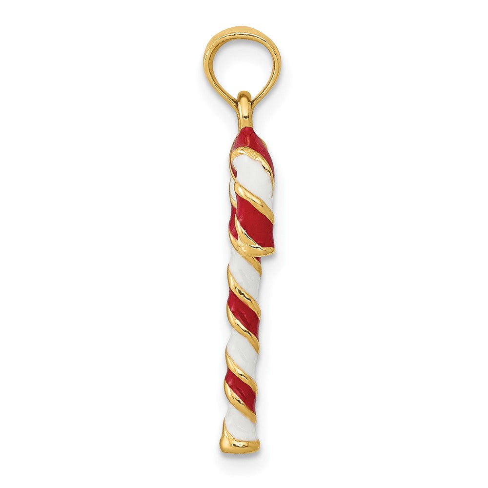 10K Gelbgold 3-d Emailliert Candy Cane Anhänger