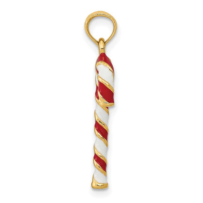 10K Gelbgold 3-d Emailliert Candy Cane Anhänger