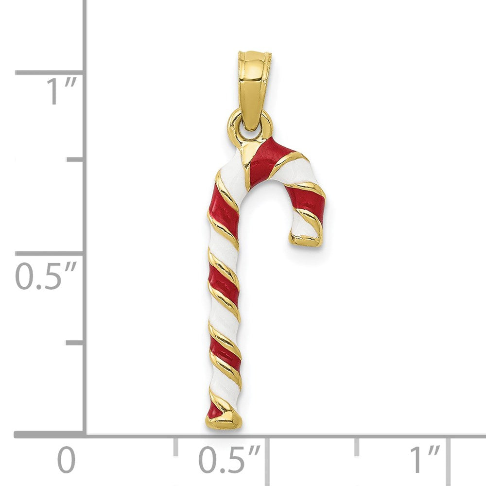 10K Gelbgold 3-d Emailliert Candy Cane Anhänger