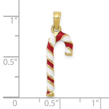 10K Gelbgold 3-d Emailliert Candy Cane Anhänger