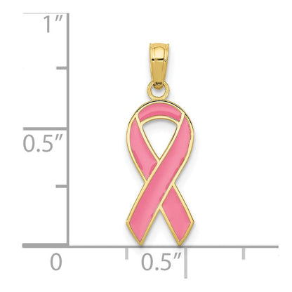 10K Gelbgold Rosa Emailliert Bewusstsein Schleife Anhänger