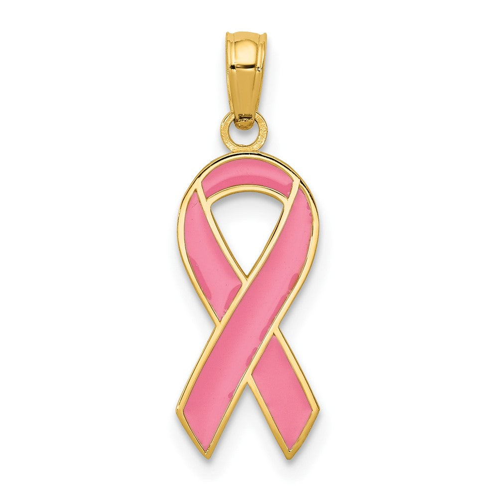 10K Gelbgold Rosa Emailliert Bewusstsein Schleife Anhänger