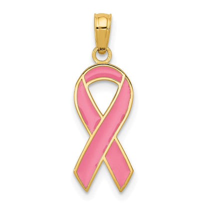 10K Gelbgold Rosa Emailliert Bewusstsein Schleife Anhänger