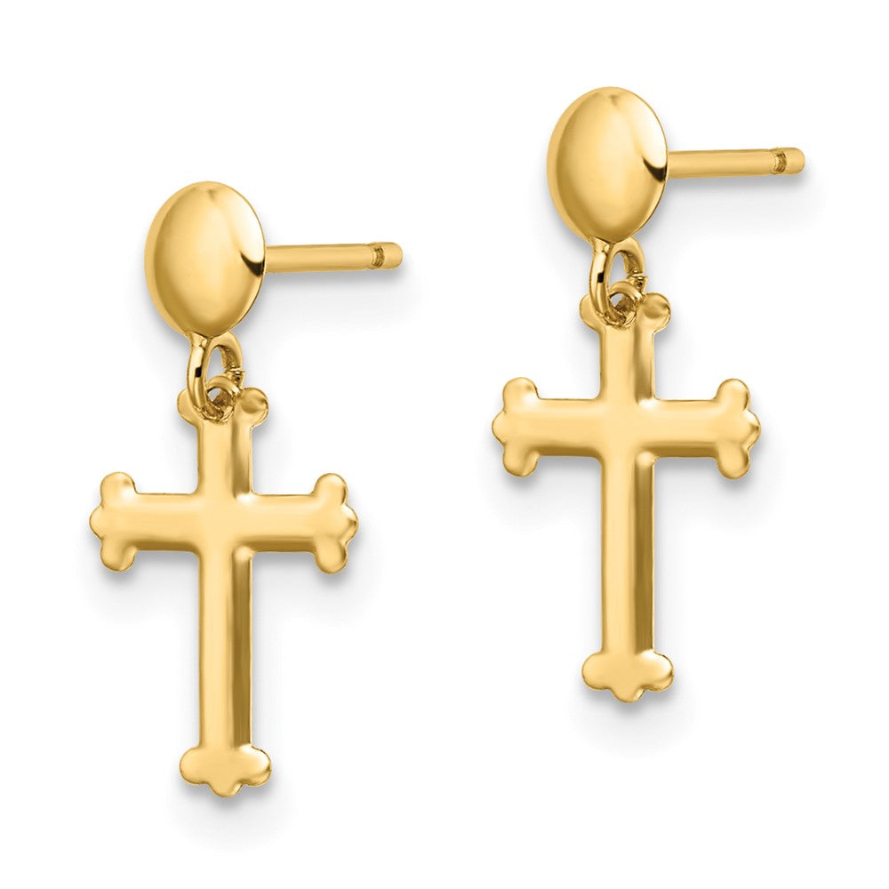 10K Gelbgold Poliert Kreuz Stecker Ohrhänger