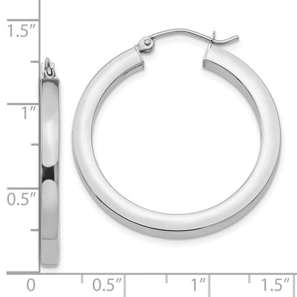 10K Weißgold 3mm Poliert Quadratisch Röhre Creolen