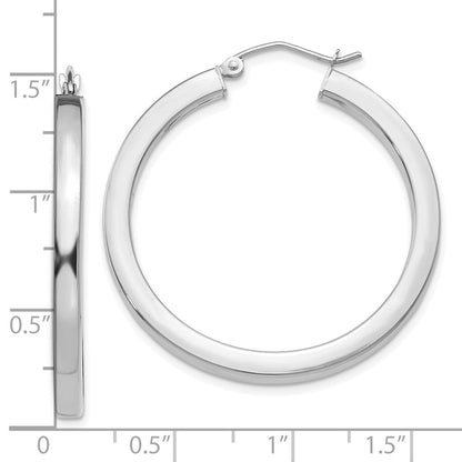 10K Weißgold 3mm Poliert Quadratisch Röhre Creolen