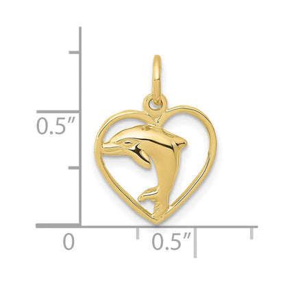 10K Gelbgold Delfin in Herz Charm