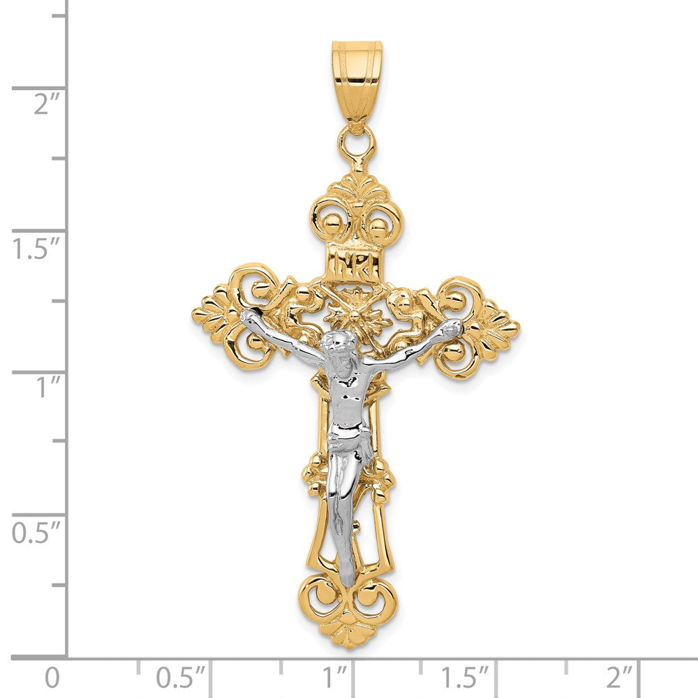 10K Bicolor Inri Fleur De Lis Kruzifix Anhänger